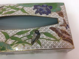 Vintage Large Cloisonne Enamel Bird Floral Tissue Box Heavy 8