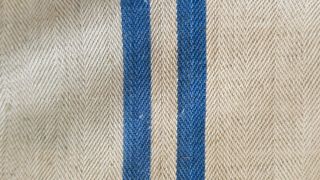 Antique European Hemp Grain Sack Lovely Faded Blue Stripes