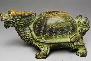 Vintage Chinese Bronze Gilt Old Handwork Dragon Turtle Statue