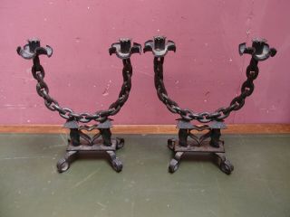 Vintage Wrought Iron Gothic Design " Chain " Double Candelabra