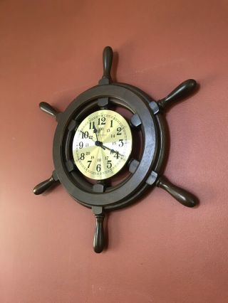 Vintage Seth Thomas Nautical Ship Wheel Wood Wall Clock.  2326 - 000 Capstan
