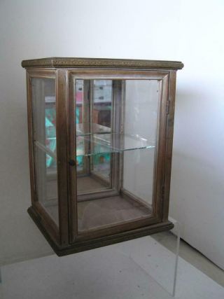Antique Small Glass Curio Display Mirrored Cabinet W/ Glass Shelf 10 " X 8 " X 6 "