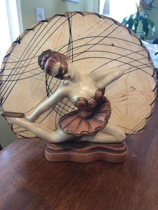 Vintage Chalkware Chalk Ballerina Mid Century ? Table Desk Lamp Light,  Shade