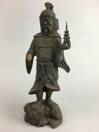 Japanese Wooden Buddhist Statue Ten Vtg Okimono Hand Carved BD448 2