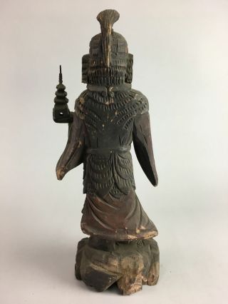 Japanese Wooden Buddhist Statue Ten Vtg Okimono Hand Carved BD448 4