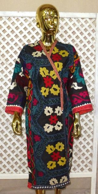 Vintage Old Gorgeous Uzbek Silk Hand Embroidery Robe Chapan Jacket Caftan 1280