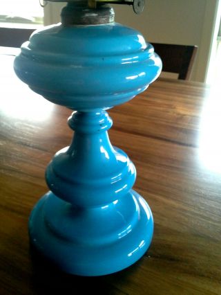 ANTIQUE VICTORIAN BLUE GLASS OIL LAMP 2