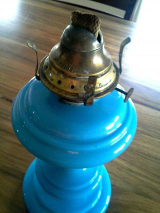 ANTIQUE VICTORIAN BLUE GLASS OIL LAMP 3