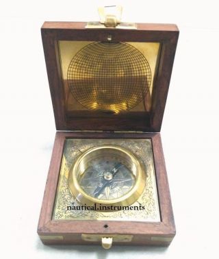 World Brass Magnetic Nautical Compass in wooden Box Gift Decor 4