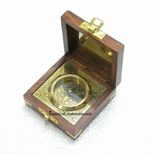 World Brass Magnetic Nautical Compass in wooden Box Gift Decor 5