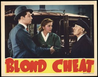 1938 Rko Films Color Lobby Card Joan Fontaine In Blond Cheat Art Deco Graphics