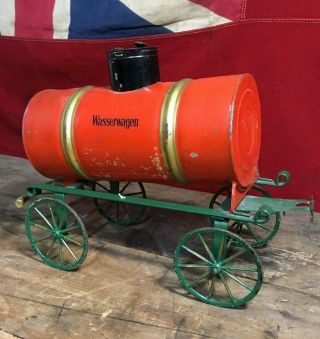 Antique German Tin Toy Large Gauge Water Wagon Horse Drawn Buggy Farm