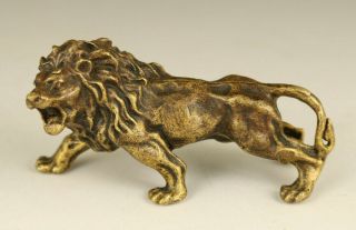 Chinese Old Bronze Hand Carved Indignation Lion Statue Figure Table Decoration