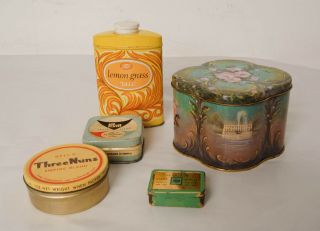 5x Vintage Tins Including Prym,  Boots Lemon Grass And Bells Three Nuns