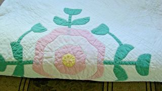 Antique 1920s Hand Stitched Cotton Floral Applique Quilt