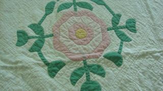 ANTIQUE 1920s HAND STITCHED COTTON FLORAL APPLIQUE QUILT 5