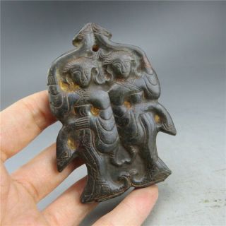 China,  jade,  hongshan culture,  hand carving,  natural jade,  dancer,  pendant A3 2