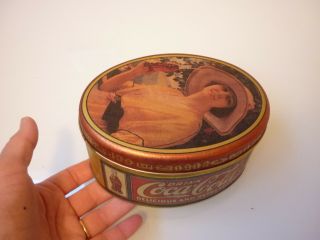 Vintage Oval Tin Metal Box - Drink Coca Cola - Lady Scenic - Storage Trinket