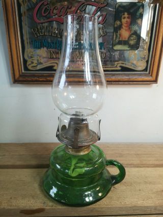 Vintage Antique Dark Green Glass Finger Oil Lamp