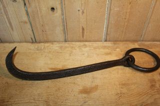 Antique Wrought Iron Hook On Ring Very Large 17 1/2 Inches
