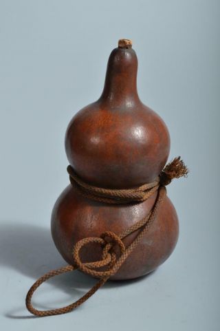 T3526: Japanese Old Wooden Gourd Gourd Water Bottle Lucky Items Samurai