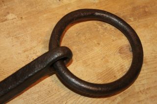 Antique Wrought Iron Hook on Ring Very Large 15 3/4 inches 2