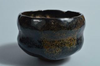 T2627: Japanese Old Raku - Ware Black Glaze Tea Bowl Green Tea Tool Tea Ceremony