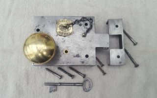 Victorian Rim Lock,  Rare 5 Lever,  Brass Plaque With Staffordshire Knot