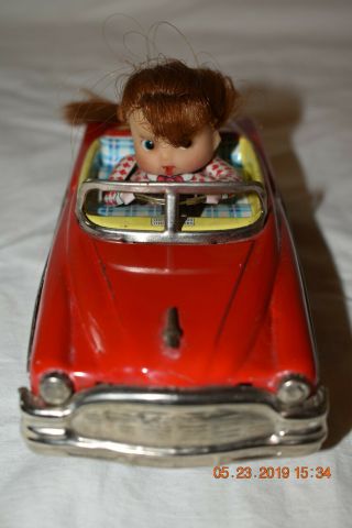 Vintage 1959 Japan Tin Litho Friction Car With Tin Bobby - Soxer Driver Ex/NM 4