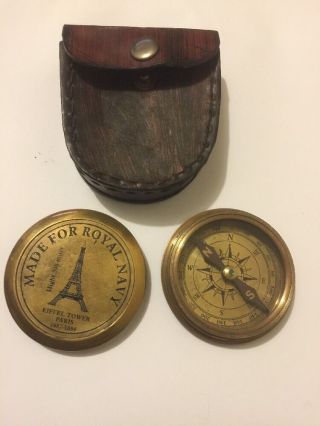 Solid Brass Collectable Pocket Royal Navy Compass With Calender (amat 2945)