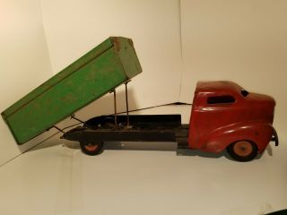 Vintage Wyandotte Dump Truck 1940 ' s Pressed Steele Red and Green 2
