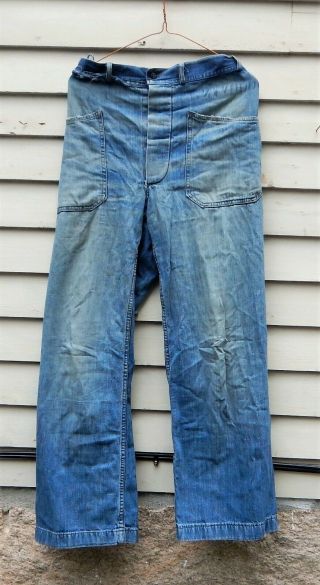 Wwii Us Navy Usn Blue Denim Pants Dungaree Trousers Vintage Button Fly No Reserv