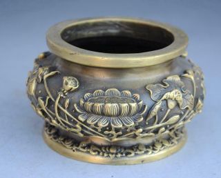 Chinese Old Copper Hand Engraving Lotus Flower " Buddha " Word Incense Burner D02