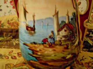 Old Paris Porcelain Seaside Scene Vase Beautifully Hand Painted Jumbo Colorful 4