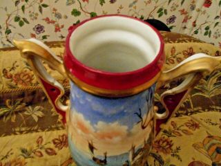 Old Paris Porcelain Seaside Scene Vase Beautifully Hand Painted Jumbo Colorful 5