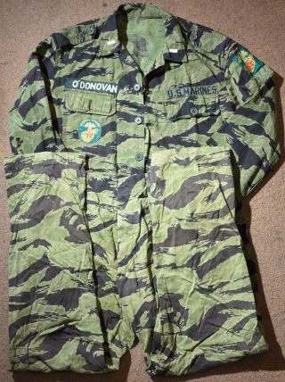 USMC Marine Corps Vietnam War Shirt & Pants TIGER CAMO Named w/ Patches 6