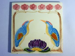 Antique England Tile Washstand Fireplace Wash Stand Art Nouveau Birds