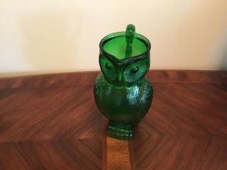 Mid - Century Modern Green Glass Owl Pitcher In
