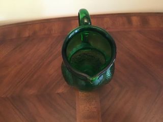 Mid - Century Modern Green Glass Owl Pitcher In 3