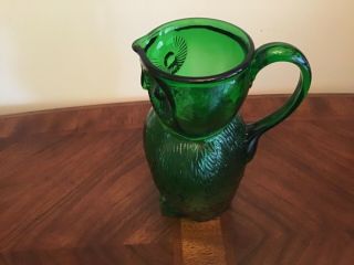 Mid - Century Modern Green Glass Owl Pitcher In 4