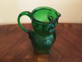 Mid - Century Modern Green Glass Owl Pitcher In 5