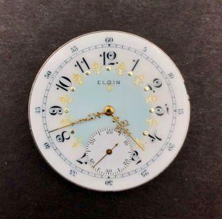1917 Elgin 16s 17j Fancy Dial Pocket Watch Movement 387/7 19065143 Running Of