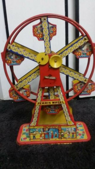 Vintage J.  Chein Hercules Tin Litho Ferris Wheel Wind Up Toy Rare Htf