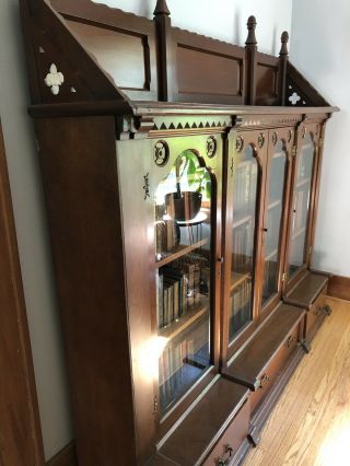 Antique Bookcase With Glass Doors Solid Wood