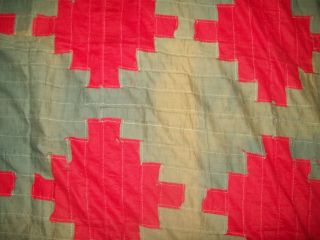 Antique Primitive Red,  Green Patchwork Quilt Top - Raw Silk - Amish Colors 3