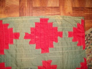 Antique Primitive Red,  Green Patchwork Quilt Top - Raw Silk - Amish Colors 4
