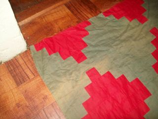 Antique Primitive Red,  Green Patchwork Quilt Top - Raw Silk - Amish Colors 5