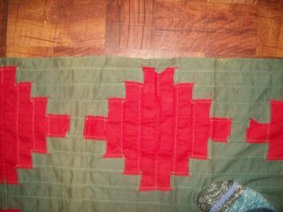 Antique Primitive Red,  Green Patchwork Quilt Top - Raw Silk - Amish Colors 6