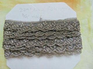 Antique 6.  3 Yards 3/4 " Wide Thin Grey Silver Metallic Lace,  Dolls