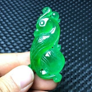 Collectible Green Jadeite Jade Handwork Chinese Riches & Honour Bird Pendant